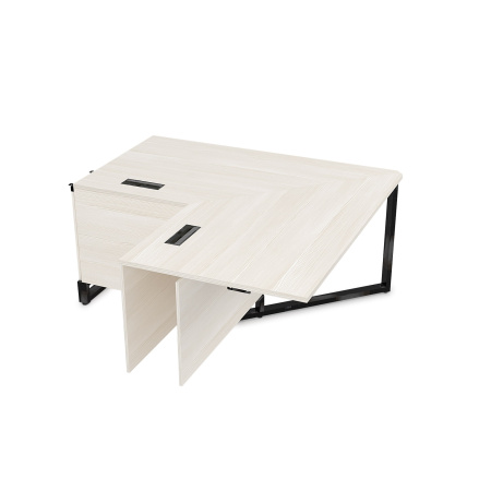 16СУС.184 Стол угловой бенч, средний модуль  (1400/800x1400/800x750) (Ivory | Черный Глянец)