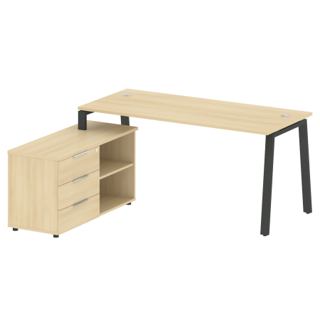 Рабочая станция с тумбой на А-образном м/к Metal System Style БА.РС-СТС-2.4 (L) 1700x1520x750 (Акация/Антрацит металл)