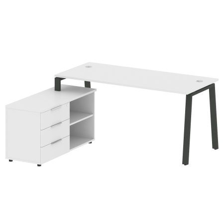 Рабочая станция с тумбой на А-образном м/к Metal System Style БА.РС-СТС-2.4 (L) 1700x1520x750 (Белый/Антрацит металл)
