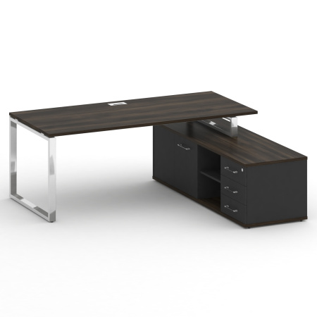Стол руководителя с опорной греденцией, правый Shift SK.SRG-200 (R) (2000x1800x753) (Дуб Мали-Антрацит | Хром)