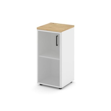 Шкаф низкий узкий SN.STU-303(L) (400х400х833) (Белый/Тиквуд Светлый/Сатин)