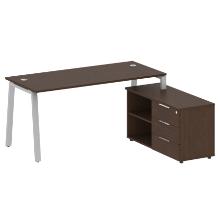Рабочая станция с тумбой на А-образном м/к Metal System Style БА.РС-СТС-2.4 (R) 1700x1520x750 (Венге Цаво/Серый металл)