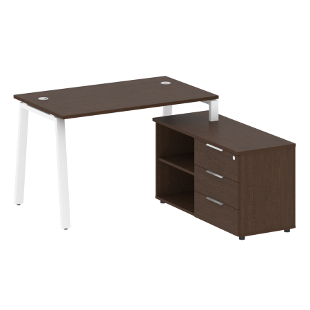 Рабочая станция с тумбой на А-образном м/к Metal System Style БА.РС-СТС-2.2 (R) 1300x1520x750 (Венге Цаво/Белый металл)