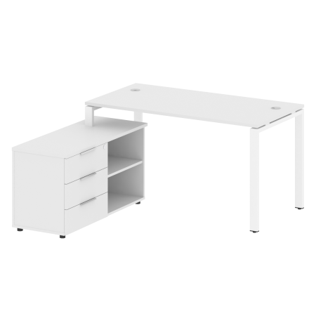 Рабочая станция с опорной тумбой левая Metal System Style БП.РС-СТС-2.3 Л 1500x1520x750 (Белый/Белый металл)
