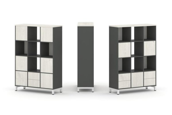 Набор стеллажа 2-х сторонний, 4 яруса SN.NSD-431 (1121х400х1615) (Антрацит/Дуб Наварра/Металл Белый) Набор стеллажа 2-х сторонний, 4 яруса SN.NSD-431 (1121х400х1615) (Антрацит/Дуб Наварра/Металл Белый)