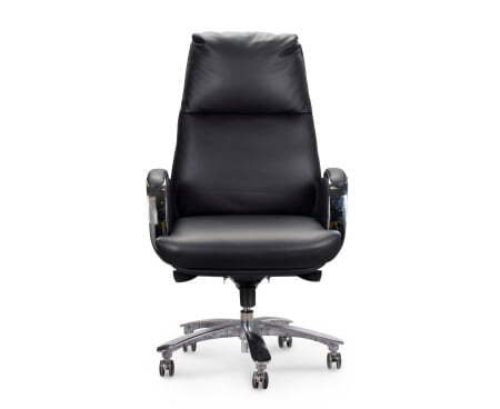Кресло офисное / Сенат / черная кожа / синхромеханизм / алюминиевая крестовина и подлокотники (Черный)