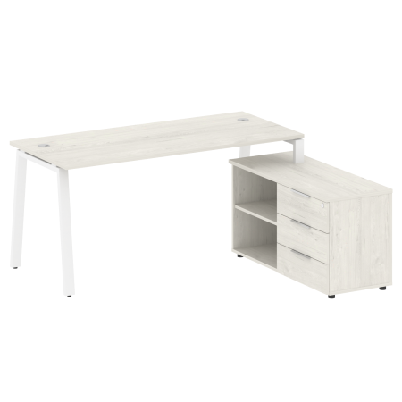Рабочая станция с тумбой на А-образном м/к Metal System Style БА.РС-СТС-2.4 (R) 1700x1520x750 (Дуб наварра/Белый металл)