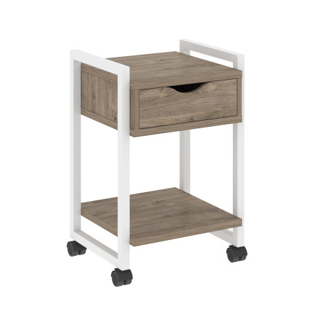 Тумба на колесных опорах с ящиком и полкой VR.L-T1.K 500x460x767 (Тиквуд Темный/Белый металл)