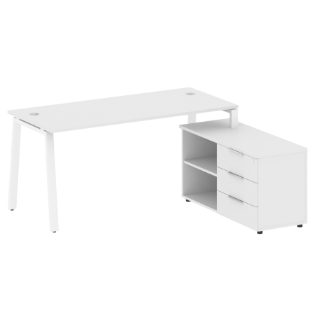 Рабочая станция с тумбой на А-образном м/к Metal System Style БА.РС-СТС-2.4 (R) 1700x1520x750 (Белый/Белый металл)