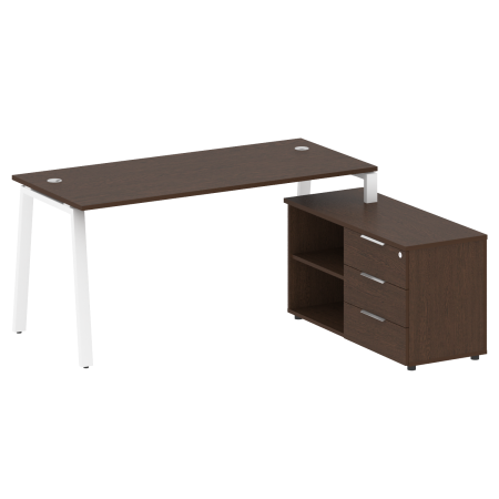 Рабочая станция с тумбой на А-образном м/к Metal System Style БА.РС-СТС-2.4 (R) 1700x1520x750 (Венге Цаво/Белый металл)