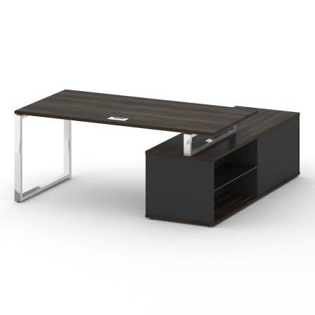 Стол руководителя с опорной греденцией, левый Shift SK.SRG-180 (L) (1800x1800x753) (Дуб Мали-Антрацит | Хром)