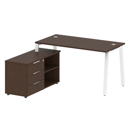 Рабочая станция с тумбой на А-образном м/к Metal System Style БА.РС-СТС-2.3 (L) 1500x1520x750 (Венге Цаво/Белый металл)