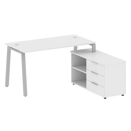 Рабочая станция с тумбой на А-образном м/к Metal System Style БА.РС-СТС-2.3 (R) 1500x1520x750 (Белый/Серый металл)