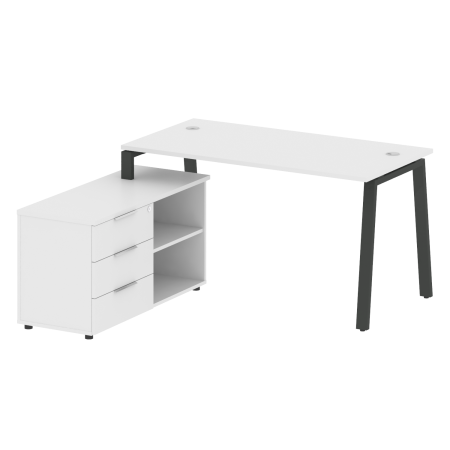 Рабочая станция с тумбой на А-образном м/к Metal System Style БА.РС-СТС-2.3 (L) 1500x1520x750 (Белый/Антрацит металл)