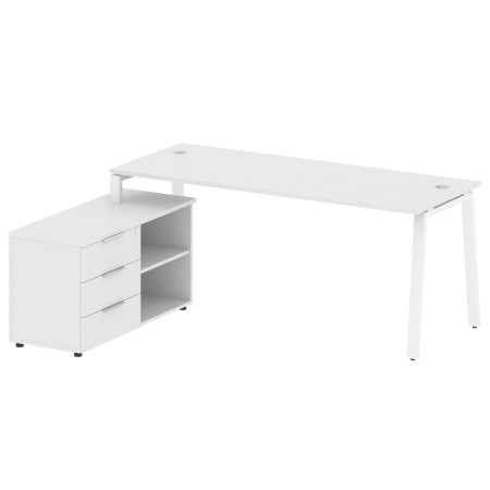Рабочая станция с тумбой на А-образном м/к Metal System Style БА.РС-СТС-2.5 (L) 1900x1520x750 (Белый/Белый металл)