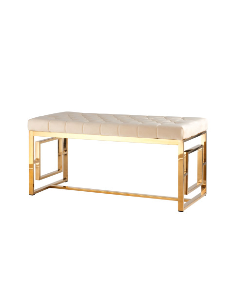 Банкетка-скамейка БРУКЛИН велюр бежевый сталь золото (Банкетка Бруклин бежевый)