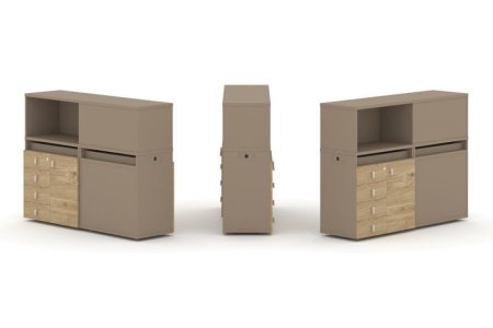 Тумба двойная + низкая надставка ES.NB.2N-16 (1500х410х1135) (Латте/Тиквуд Светлый)