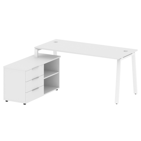 Рабочая станция с тумбой на А-образном м/к Metal System Style БА.РС-СТС-2.4 (L) 1700x1520x750 (Белый/Белый металл)