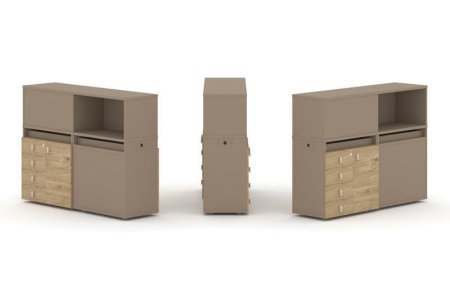 Тумба двойная + низкая надставка ES.NB.2N-15 (1500х410х1135) (Латте/Тиквуд Светлый)