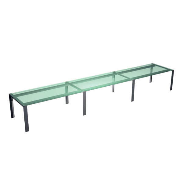 Стол для переговоров П-опоры, ноги-хром, стекло белое X7 X7R13 C 4200x1400x720 (СтеклоСерый)