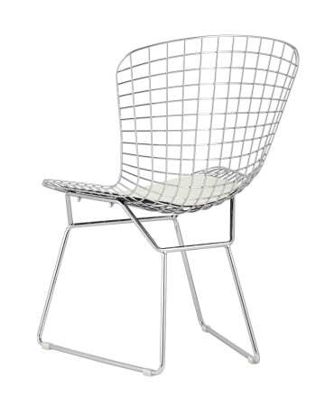 Стул обеденный Bertoia хромированный с белой подушкой (Стул кухонный Bertoia серебристый)