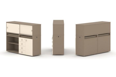 Тумба двойная + низкая надставка ES.NB.2N-8 (1500х410х1135) (Латте/Сатин)