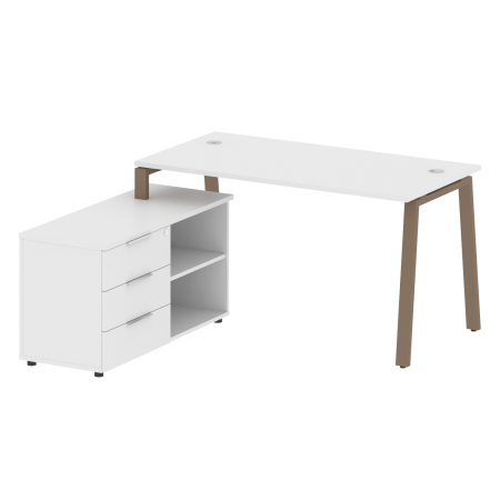 Рабочая станция с тумбой на А-образном м/к Metal System Style БА.РС-СТС-2.3 (L) 1500x1520x750 (Белый/Мокко металл)