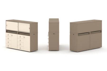 Тумба двойная + низкая надставка ES.NB.2N-4 (1500х410х1135) (Латте/Сатин)