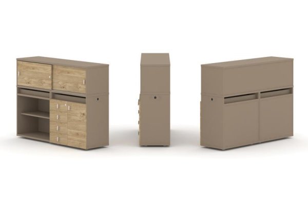 Тумба двойная + низкая надставка ES.NB.2N-8 (1500х410х1135) (Латте/Тиквуд Светлый)