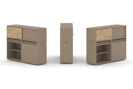 Тумба двойная + низкая надставка ES.NB.2N-14 (1500х410х1135) (Латте/Тиквуд Светлый)