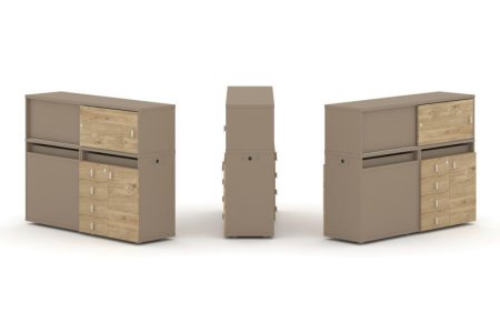 Тумба двойная + низкая надставка ES.NB.2N-17 (1500х410х1135) (Латте/Тиквуд Светлый)