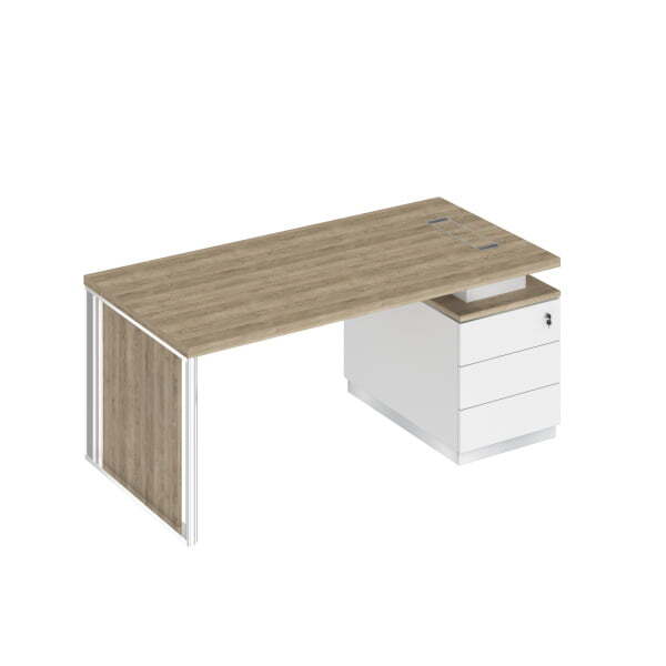 Стол на опорной тумбе с декоративной вставкой Bravo БР 109 1800x900x750 (Дуб гладстоун светлый / Белый премиум / Белый премиумСерый)