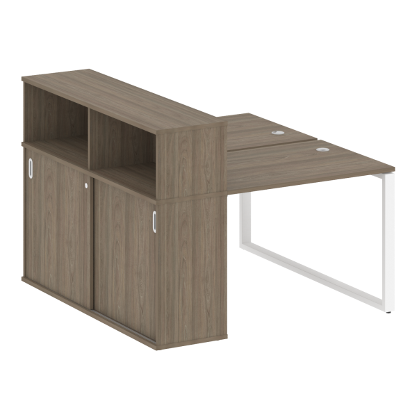 Рабочая станция с шкафом-купе на О-образном м/к Metal System Style БО.РС-СШК-2.1 Т 1410x1475x1098 (Вяз/Белый металл)