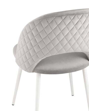 Стул Меган велюр с ромбами светло-серый белые ножки (Стул Меган светло-серый) Стул Меган велюр с ромбами светло-серый белые ножки (Стул Меган светло-серый)