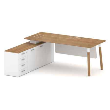 Стол руководителя Fresco FR.SR-20 (L) (2000x1798x750) (Дуб Светлый-Белый Бриллиант UM-Белый Бриллиант UM | Металл Белый-Нерж. Сталь)