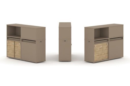 Тумба двойная + низкая надставка ES.NB.2N-20 (1500х410х1135) (Латте/Тиквуд Светлый)