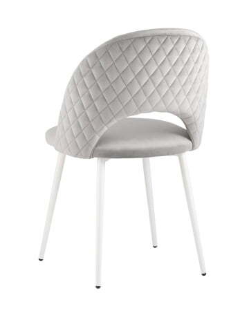 Стул Меган велюр с ромбами светло-серый белые ножки (Стул Меган светло-серый) Стул Меган велюр с ромбами светло-серый белые ножки (Стул Меган светло-серый)