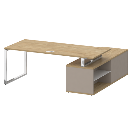 Стол руководителя с опорной греденцией, левый Shift SK.SRG-200 (L) (2000x1800x753) (Тиквуд Светлый-Капучино | Хром)