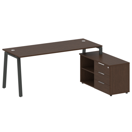 Рабочая станция с тумбой на А-образном м/к Metal System Style БА.РС-СТС-2.5 (R) 1900x1520x750 (Венге Цаво/Антрацит металл)