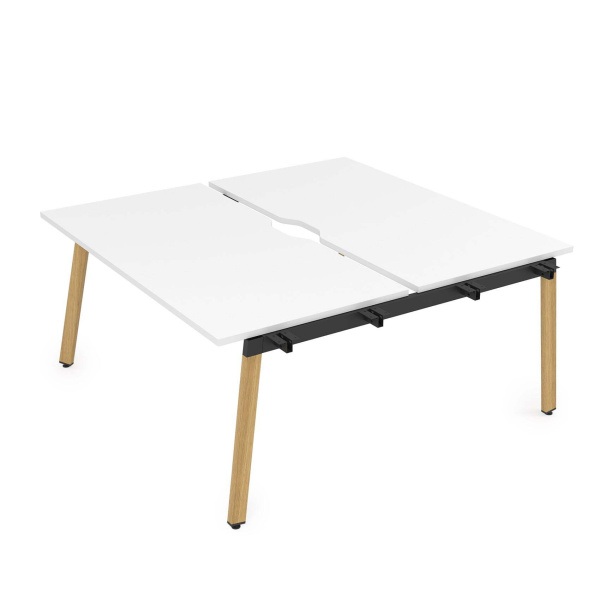 10БДНВ.278 Стол системы Бенч с вырезом, сдвоенный, на 2 рабочих места - начальный (1200x1435x750) (Белый премиум/Iron wood металл)