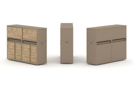 Тумба двойная + низкая надставка ES.NB.2N-6 (1500х410х1135) (Латте/Тиквуд Светлый)