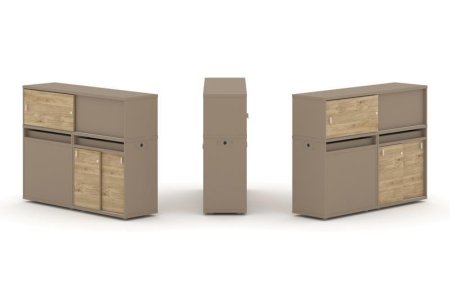 Тумба двойная + низкая надставка ES.NB.2N-22 (1500х410х1135) (Латте/Тиквуд Светлый)