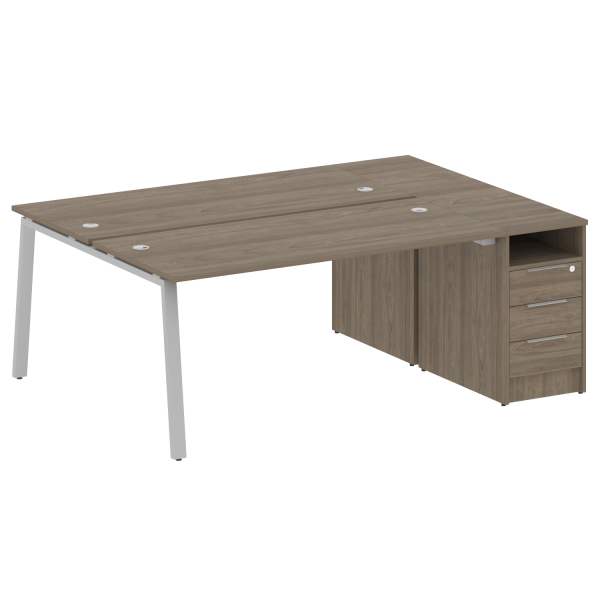 Рабочая станция с тумбой на А-образном м/к Metal System Style БА.РС-СТП-2.4 2012x1475x750 (Вяз/Серый металл)