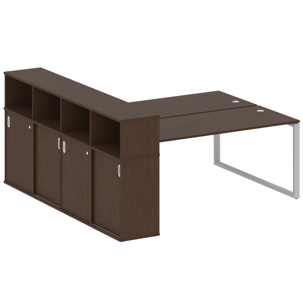Рабочая станция с шкафом-купе на О-образном м/к Metal System Style БО.РС-СШК-4.5 Т 2210x2332x1098 (Венге Цаво/Серый металл)