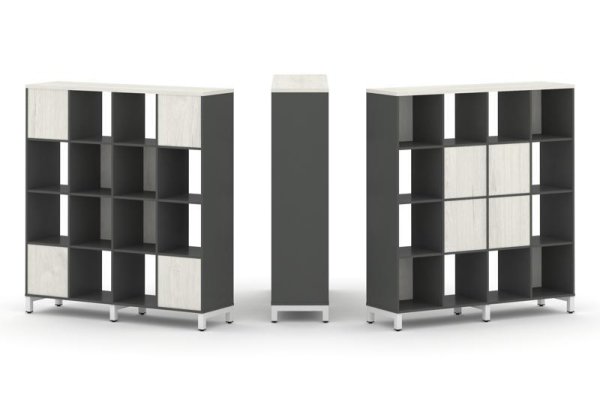 Набор стеллажа 2-х сторонний, 4 яруса SN.NSD-441 (1488х400х1615) (Антрацит/Дуб Наварра/Металл Белый)