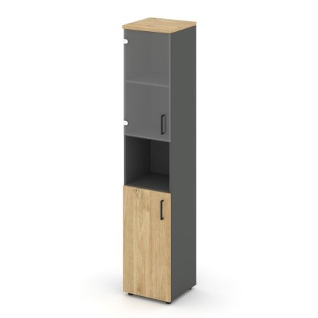 Шкаф высокий узкий SN.STU.E-105(L) (400х400х1982) (Антрацит/Тиквуд Светлый/Прозрачный)