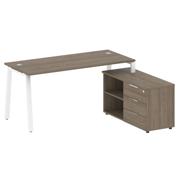 Рабочая станция с тумбой на А-образном м/к Metal System Style БА.РС-СТС-2.4 (R) 1700x1520x750 (Вяз/Белый металл)