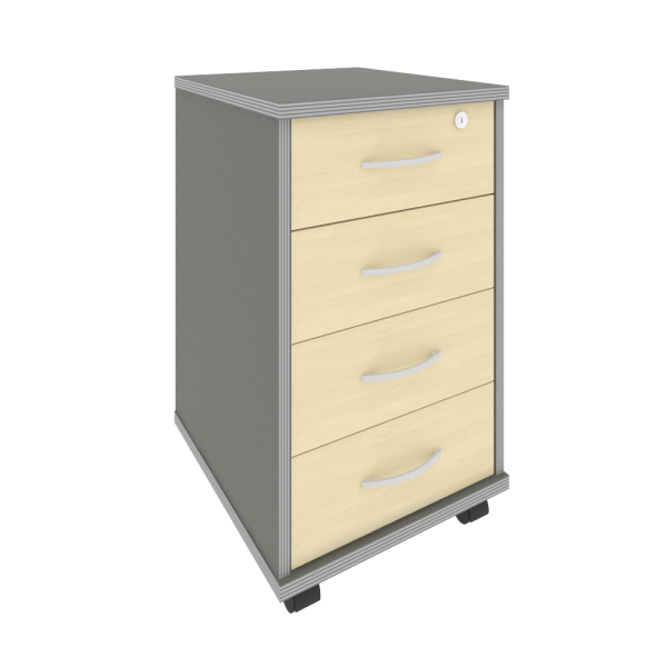 Тумба подкатная 4 ящ. фолдинг в комплекте Riva А.ТМ-4F 420x450x708 (Клен-Металлик)