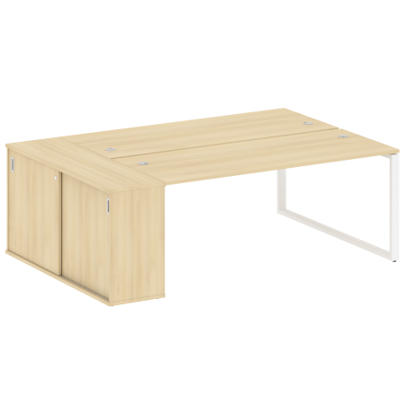 Рабочая станция с шкафом-купе на О-образном м/к Metal System Style БО.РС-СШК-1.5 Т 2210x1475x750 (Акация/Белый металл)