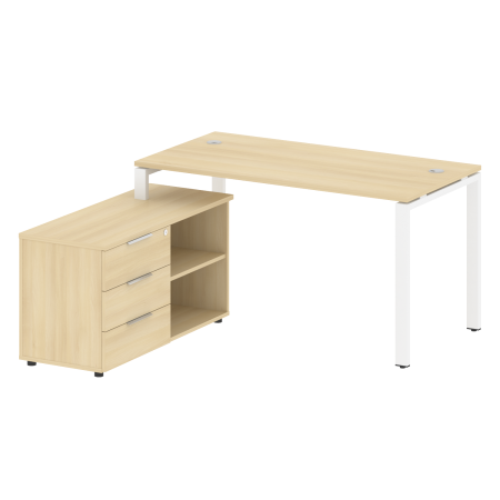 Рабочая станция с опорной тумбой левая Metal System Style БП.РС-СТС-2.3 Л 1500x1520x750 (Акация/Белый металл)